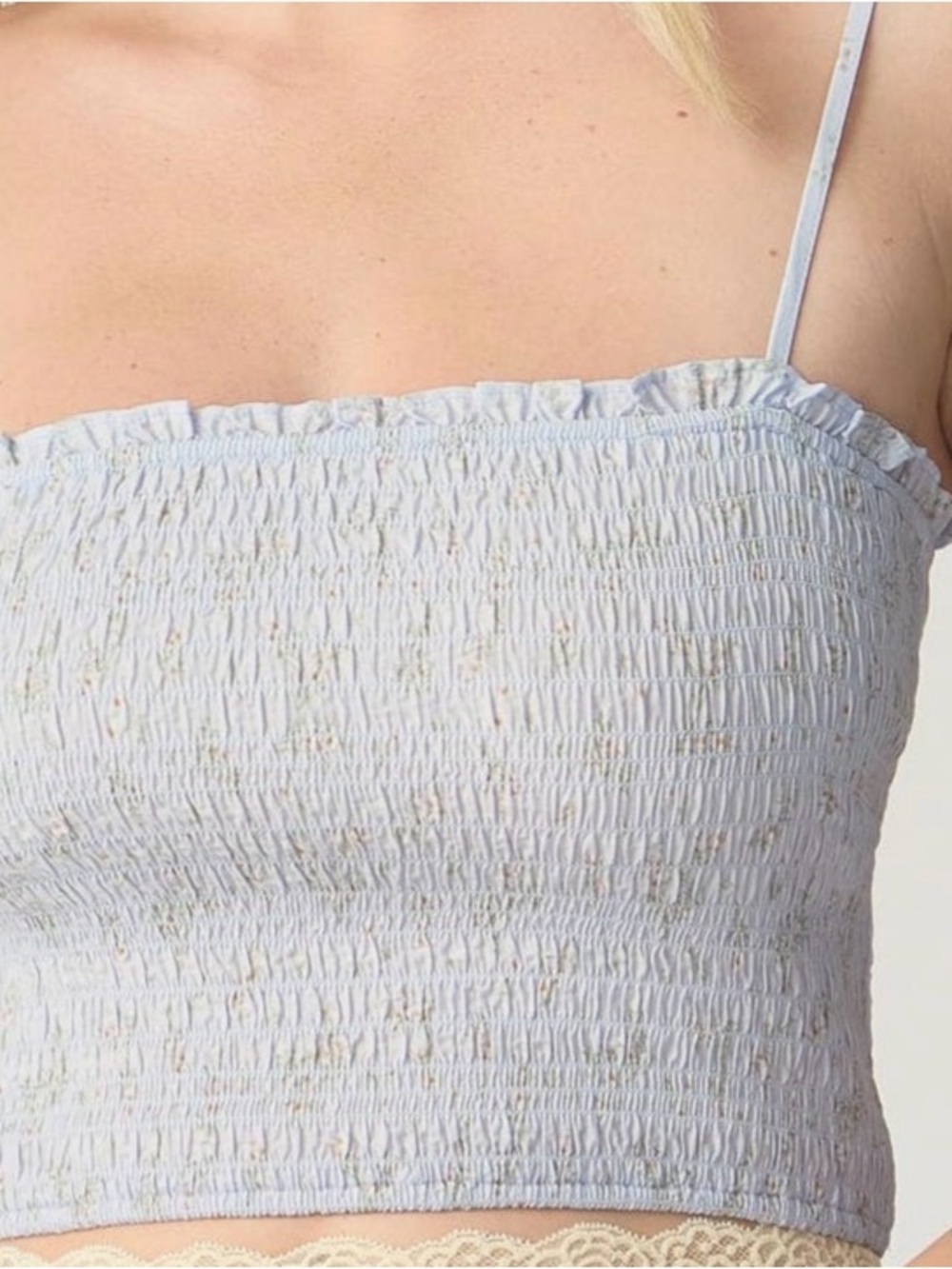 Pale Blue Smocked Spaghetti Strap Crop Top